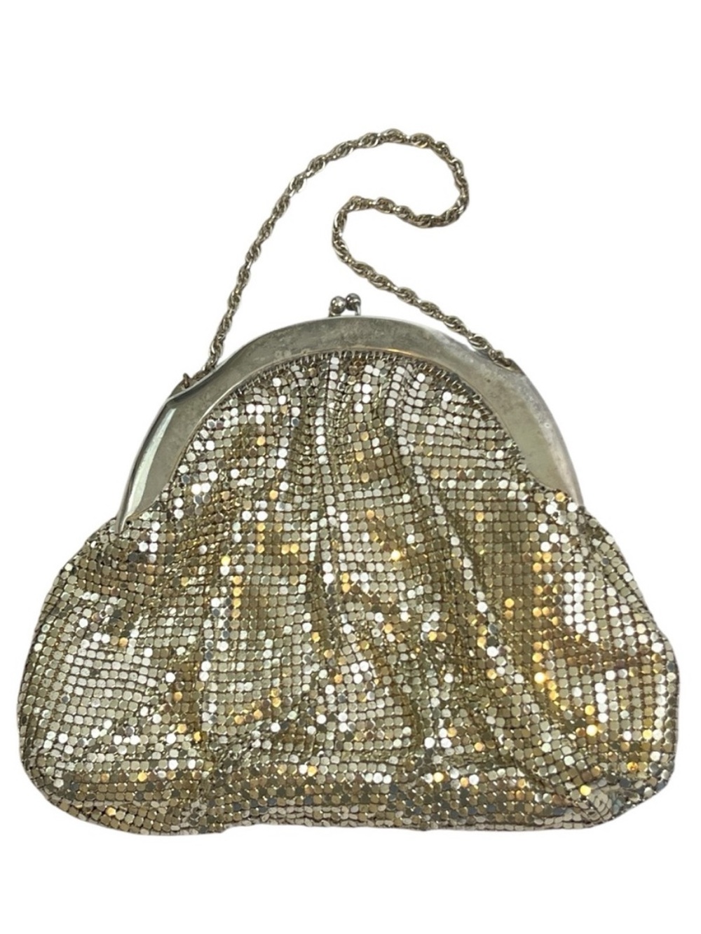 Vintage Whiting & Davis Mesh Clutch Bag Silver Kiss Clasp Formal Party Wedding